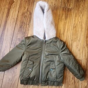 Zara Olive Green Jacket W/ Soft Lining And Hood, Kids 6T